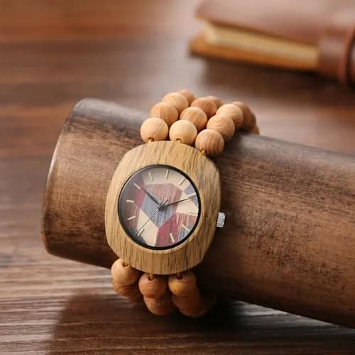 JewelryWe Bohemian Wooden Elastic Watch for Women | 3.7cm Tonneau Case, 1.7cm Band Width thumbnail 6