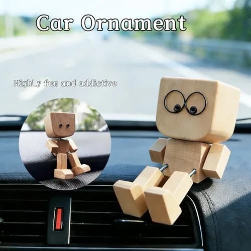SnapMorph Shaking Wooden Man Figurine 1.5 inches x 1.5 inches x 3.1 inches | Handmade Car & Desk Decor with 12 Magnetic Faces thumbnail 8