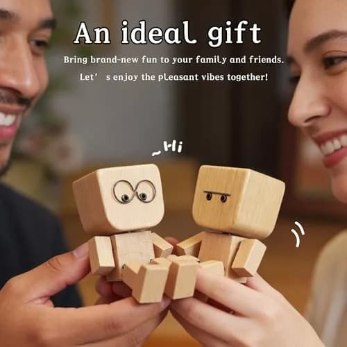 SnapMorph Shaking Wooden Man Figurine 1.5 inches x 1.5 inches x 3.1 inches | Handmade Car & Desk Decor with 12 Magnetic Faces thumbnail 10