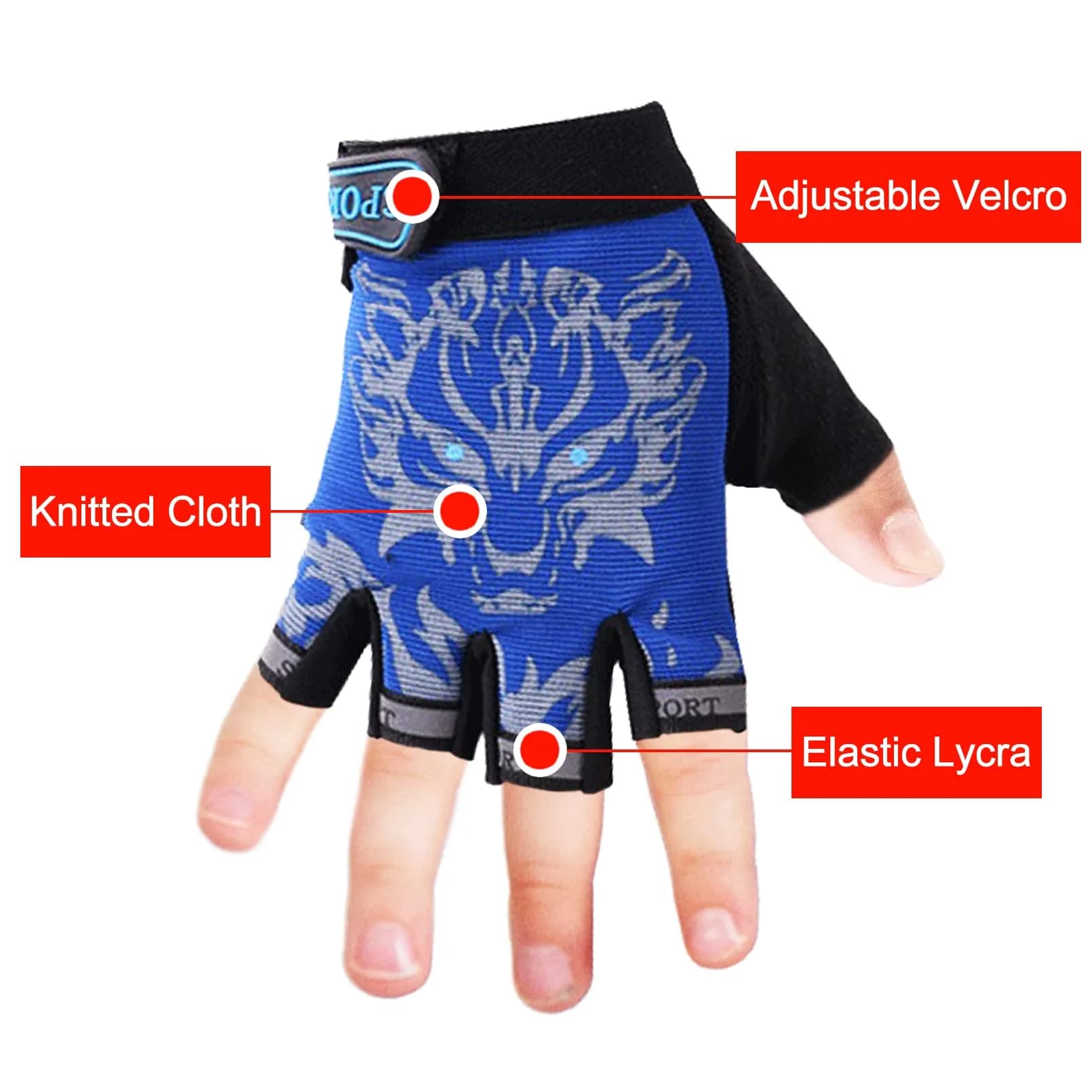 Luwint Kids Half Finger Gloves Blue XL | Breathable Non-Slip Sport Gloves for Cycling Camping Climbing Outdoor Activities