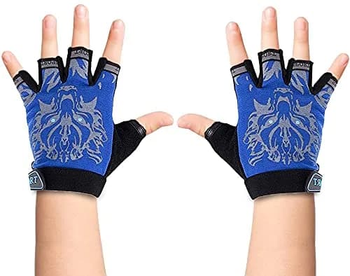 Luwint Kids Half Finger Gloves Blue Large | Breathable Non-Slip Sport Gloves for Cycling Camping Climbing Outdoor Activities — Blue