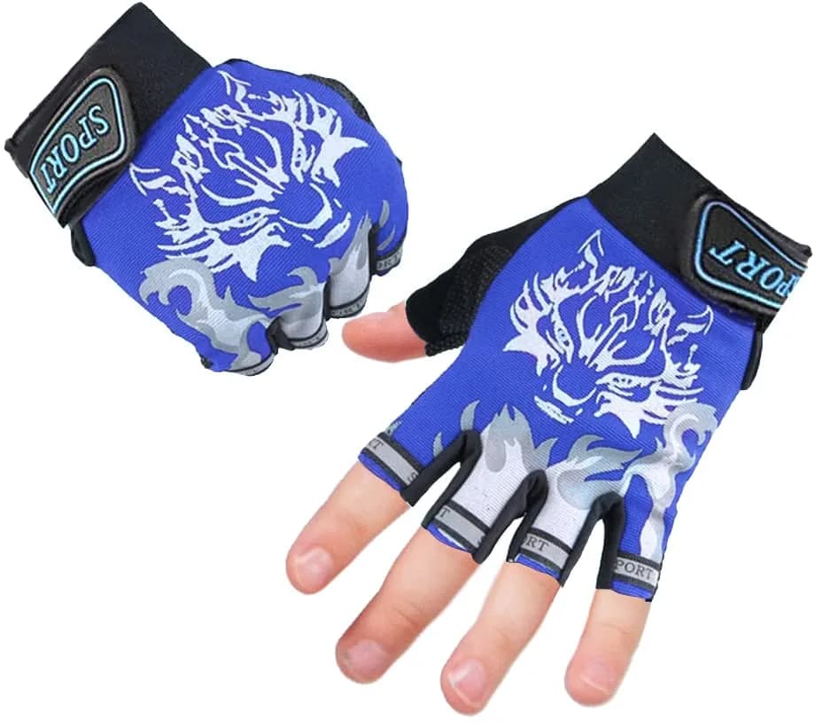 Luwint Kids Half Finger Gloves Blue Large | Breathable Non-Slip Sport Gloves for Cycling Camping Climbing Outdoor Activities thumbnail 4