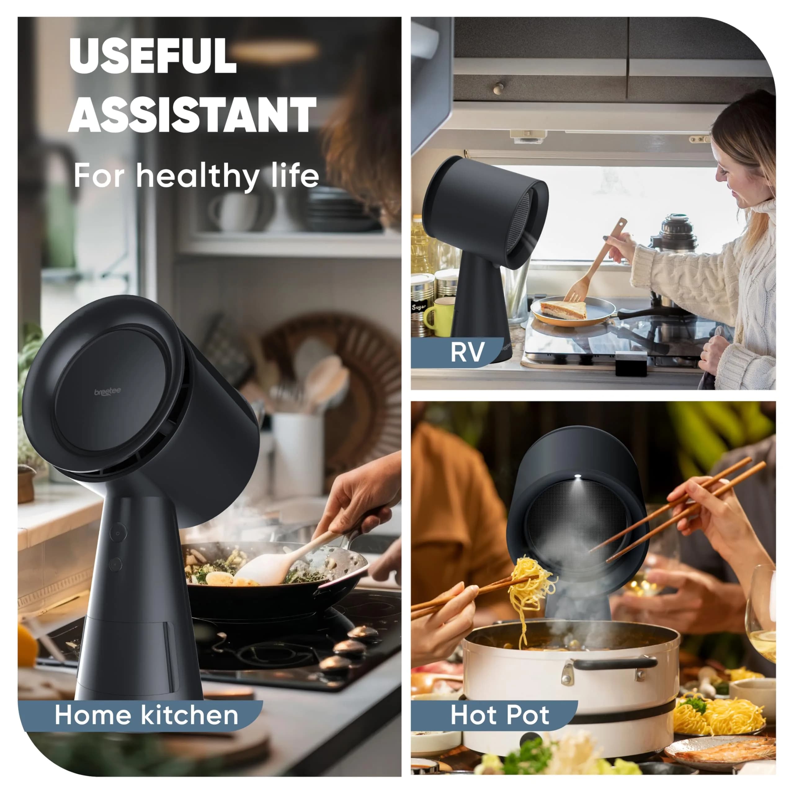 Breetee Portable Range Hood Kitchen Exhaust Fan with 5-Layer Filter, 3-Speed Smoke Removal, Low Noise Countertop Exhaust Fan for Apartments, Dorms, RVs, Indoor BBQ - view 4
