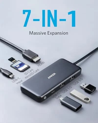 Anker 7-in-1 USB C Hub (Pack of 2) | 4K HDMI, 85W PD, 5Gbps Data, SD/microSD Reader thumbnail 2