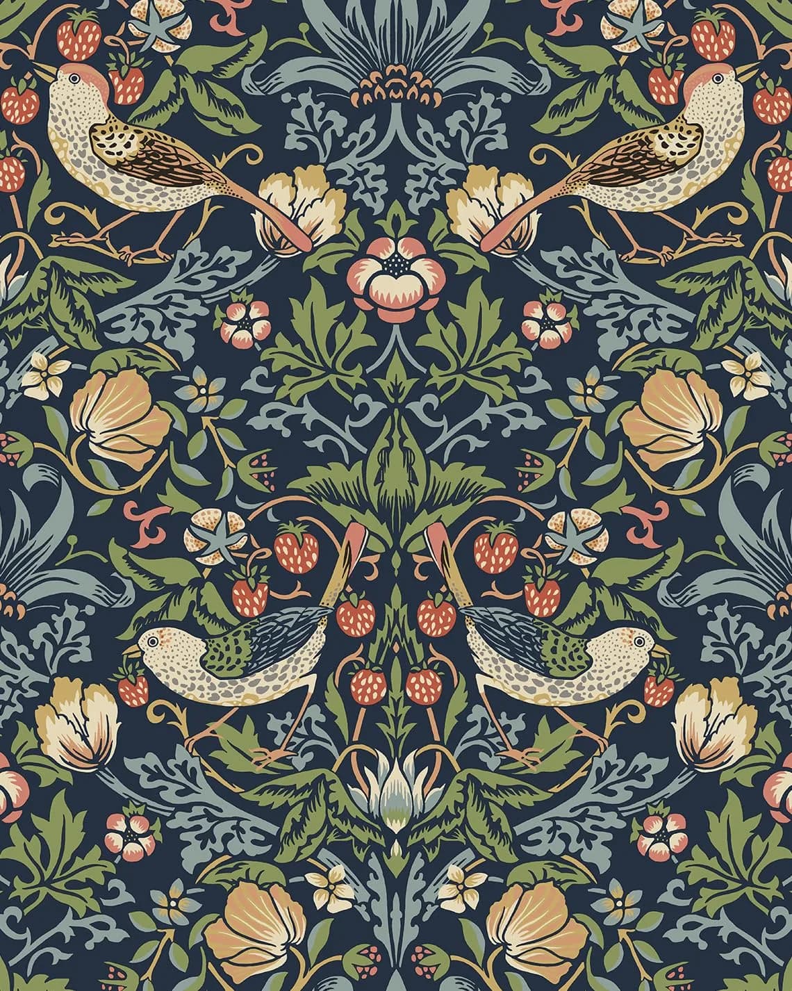 NextWall Seabrook Designs Fragaria Garden Vintage Prepasted Wallpaper (Midnight Blue) | Floral Pattern, 56 sq. ft, USA Design