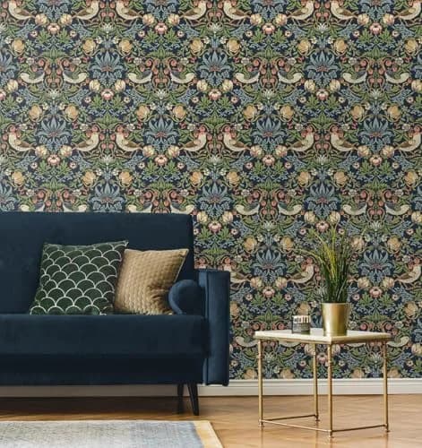 NextWall Seabrook Designs Fragaria Garden Vintage Prepasted Wallpaper (Midnight Blue) | Floral Pattern, 56 sq. ft, USA Design thumbnail 2