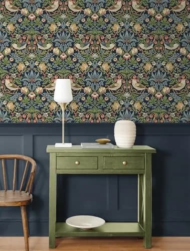 NextWall Seabrook Designs Fragaria Garden Vintage Prepasted Wallpaper (Midnight Blue) | Floral Pattern, 56 sq. ft, USA Design thumbnail 3