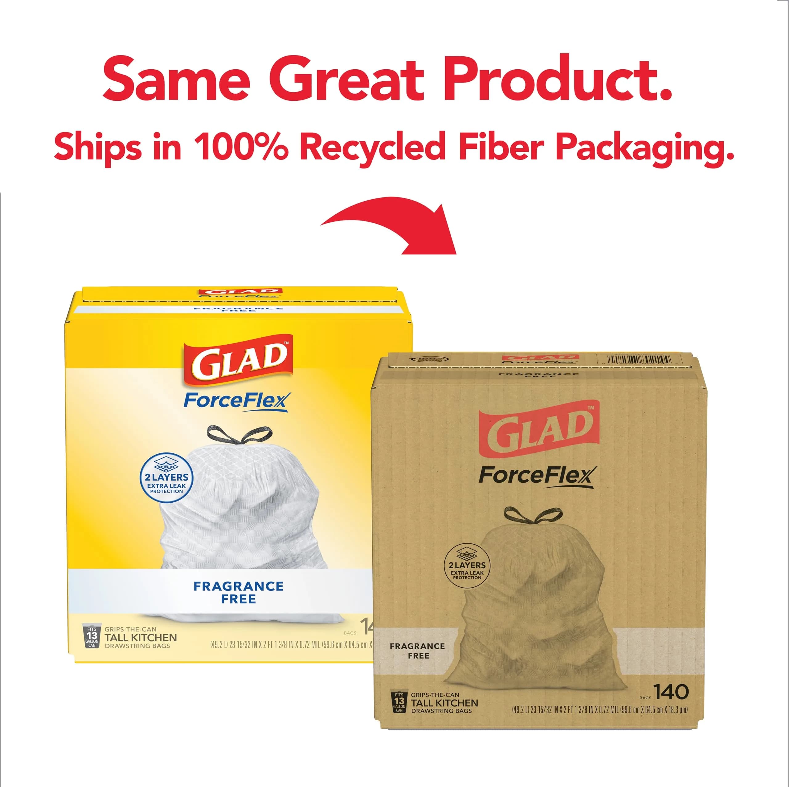 Glad ForceFlex Tall Kitchen Drawstring Trash Bags, Fragrance Free, 140 Count | Strong, Reliable, and Mess-Free Kitchen Waste Disposal - view 2
