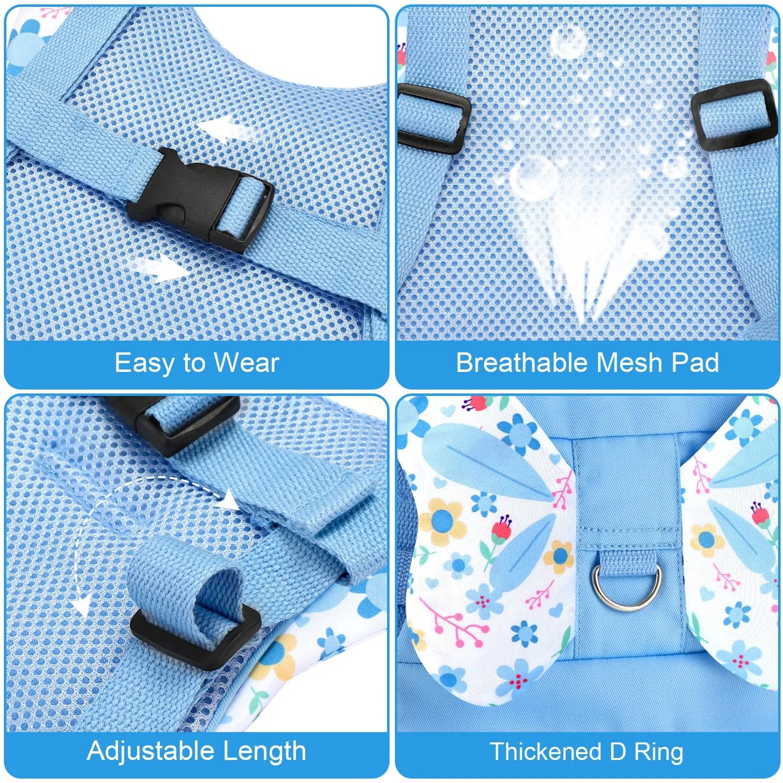 Accmor Butterfly Toddler Harness Leash with Anti-Lost Wrist Link, Sky Blue/Flower, 1-5 Years - view 4