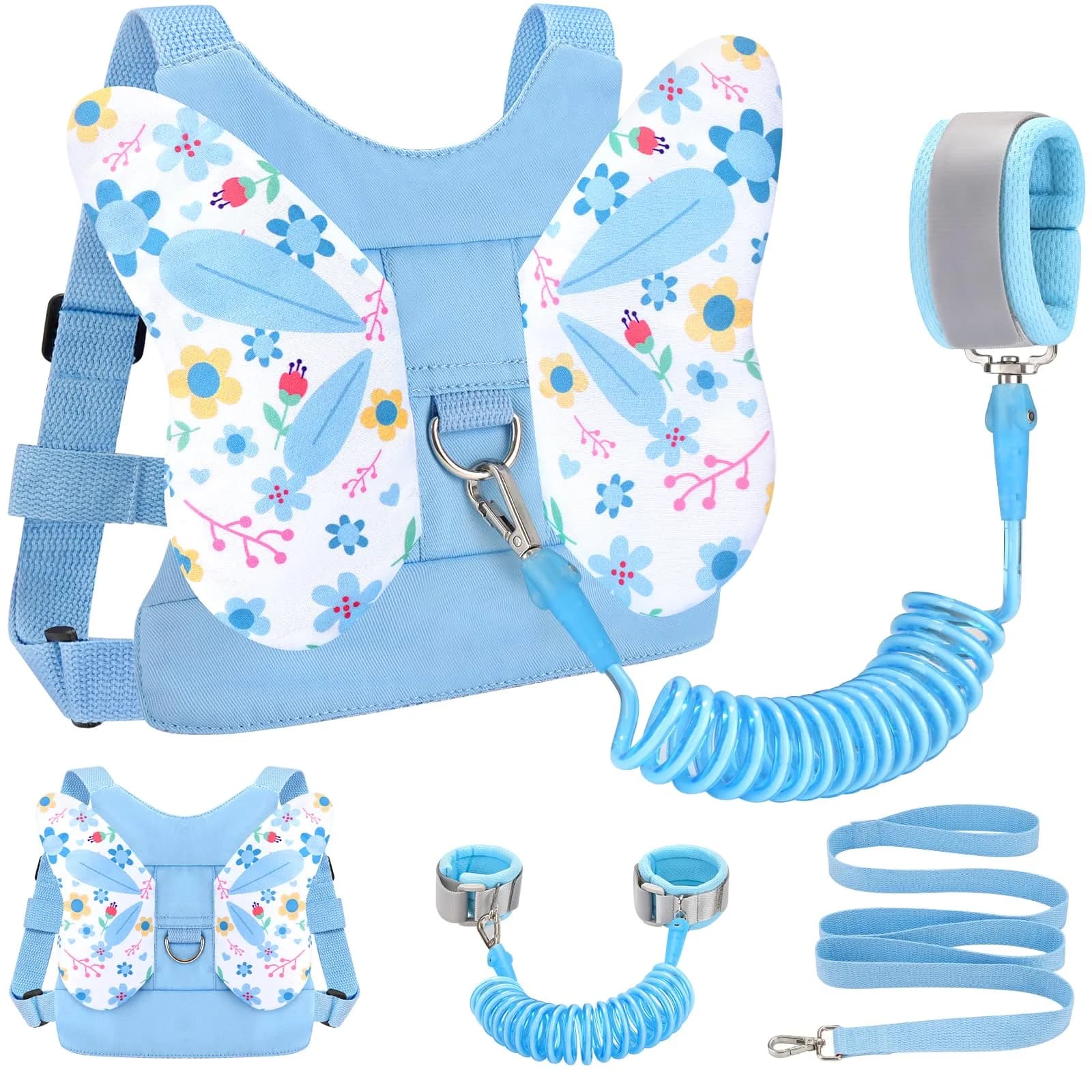Accmor Butterfly Toddler Harness Leash with Anti-Lost Wrist Link, Sky Blue/Flower, 1-5 Years - main product image