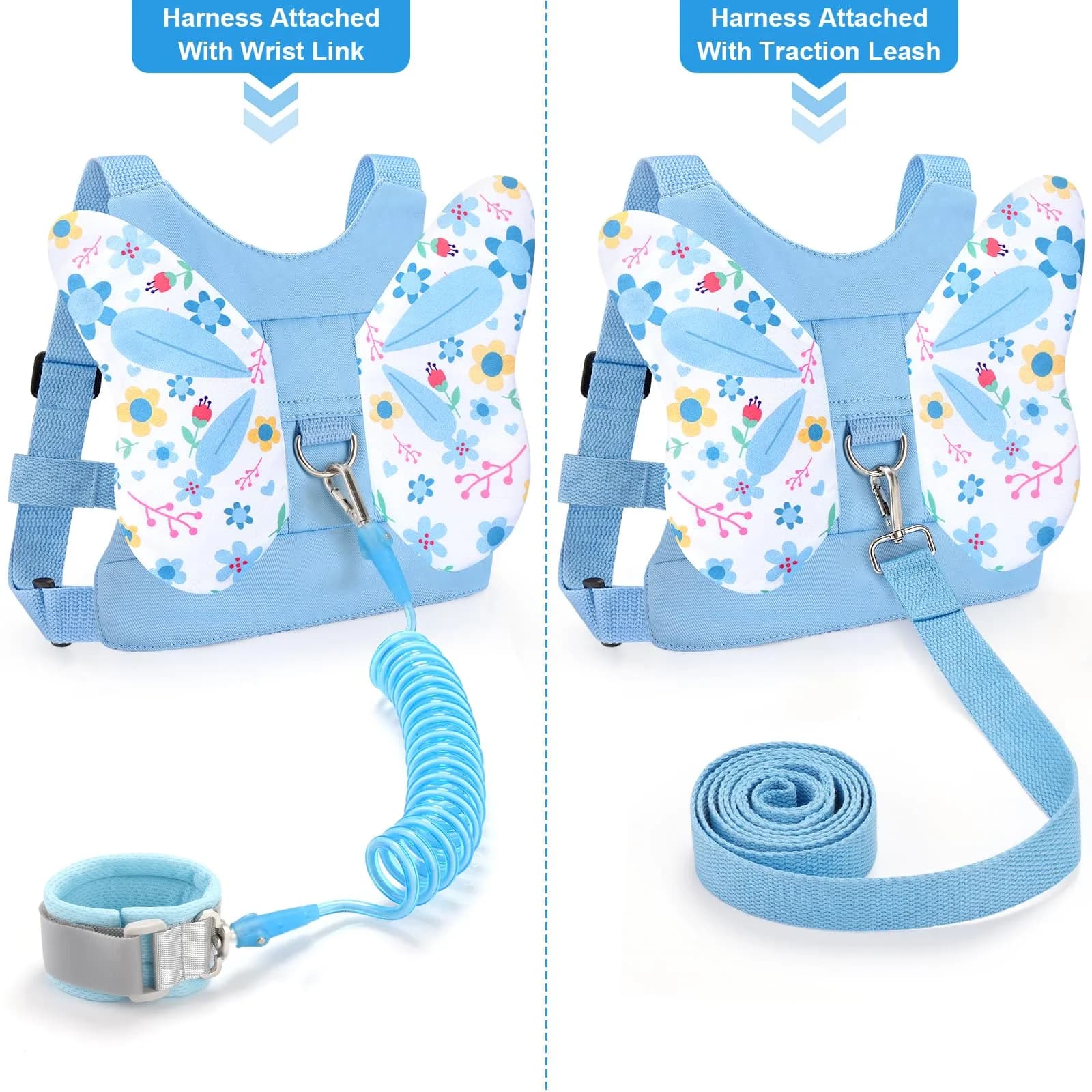 Accmor Butterfly Toddler Harness Leash with Anti-Lost Wrist Link, Sky Blue/Flower, 1-5 Years - view 3