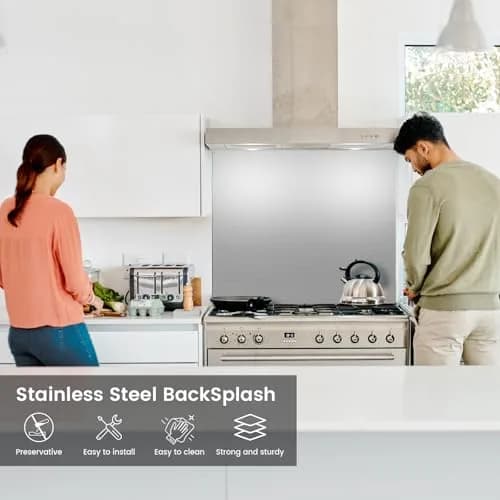 VENFAN 30"x30" Stainless Steel Stove Backsplash | Polished 430-Grade Metal Panel for Kitchen Walls thumbnail 2