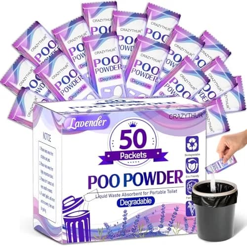 CRAZYTHUR Poo Powder Gel Powder 50PCS Lavender Scent | Solidifies 1000ml Water or 650ml Urine thumbnail 1