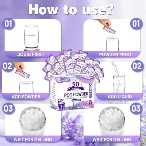 CRAZYTHUR Poo Powder Gel Powder 50PCS Lavender Scent | Solidifies 1000ml Water or 650ml Urine thumbnail 7