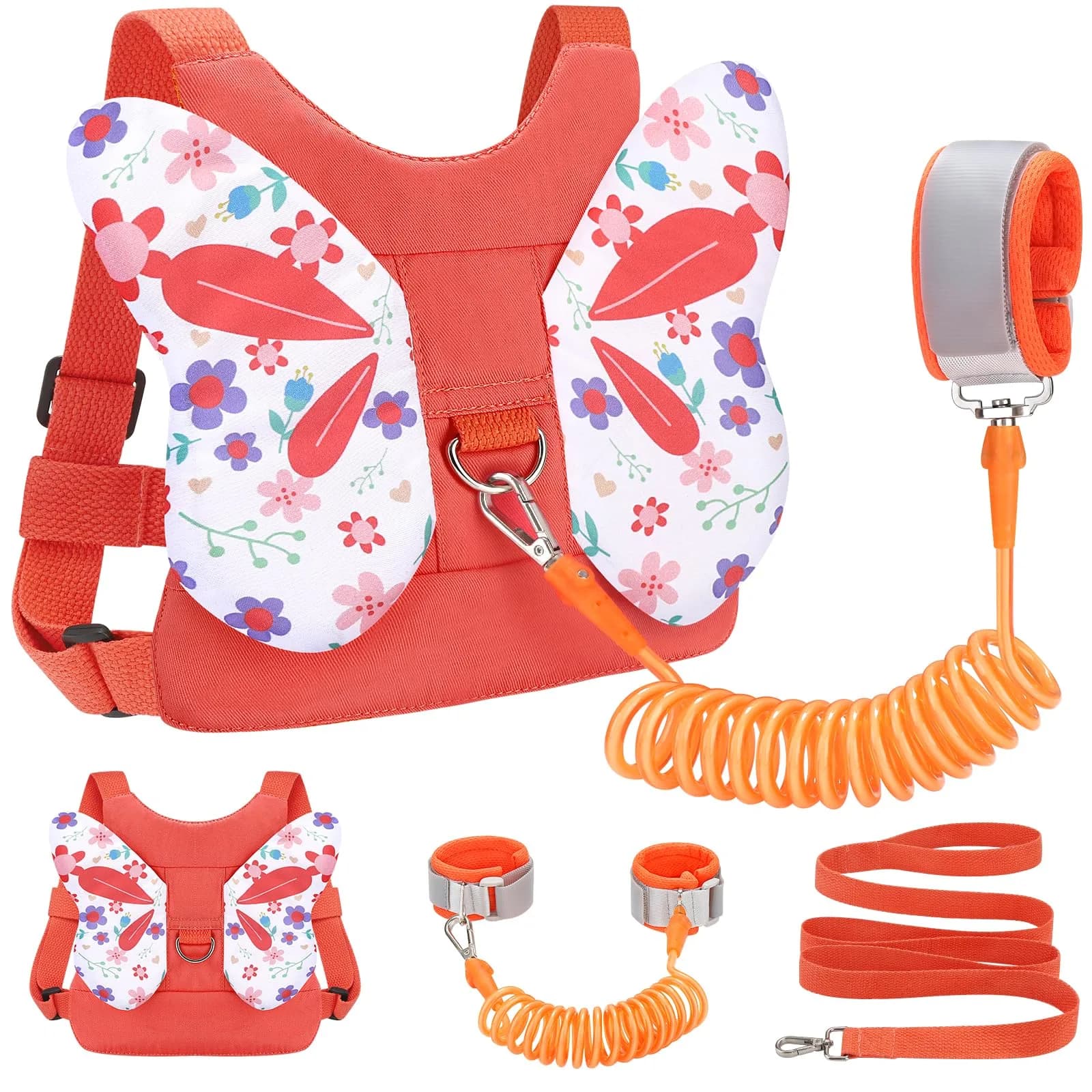 Accmor Orange Flower Toddler Harness Leash with Anti-Lost Wrist Link for Girls & Boys, 1-5 Years - main product image