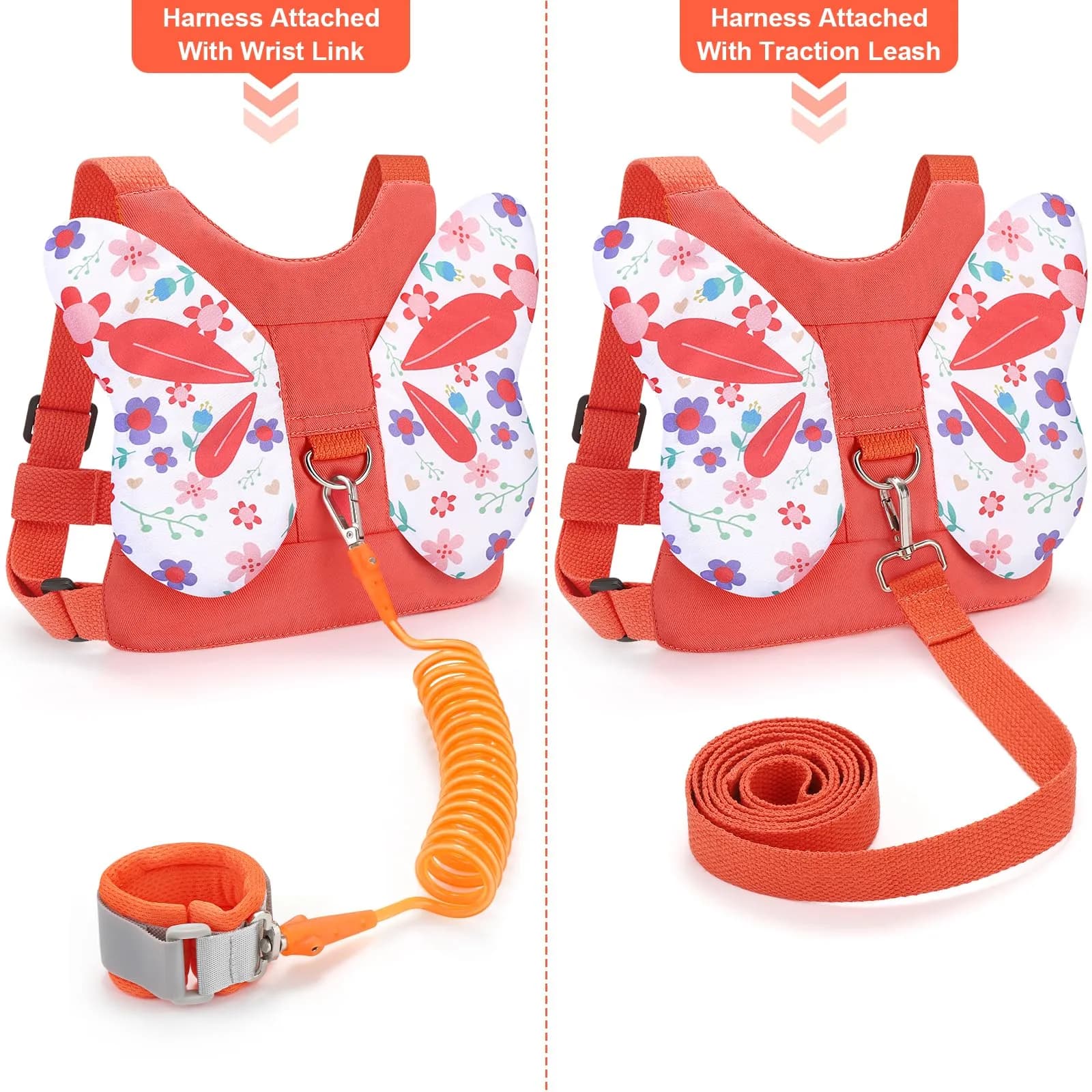 Accmor Orange Flower Toddler Harness Leash with Anti-Lost Wrist Link for Girls & Boys, 1-5 Years - view 3