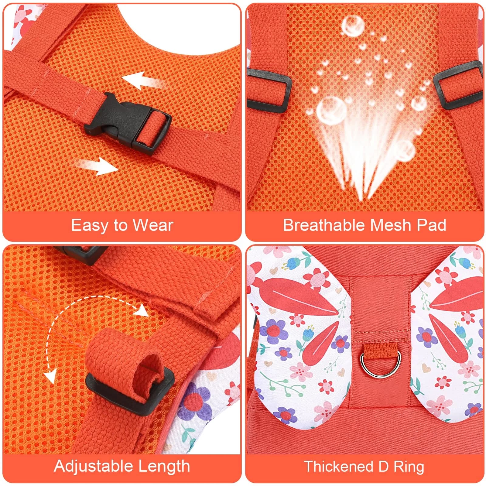 Accmor Orange Flower Toddler Harness Leash with Anti-Lost Wrist Link for Girls & Boys, 1-5 Years - view 4