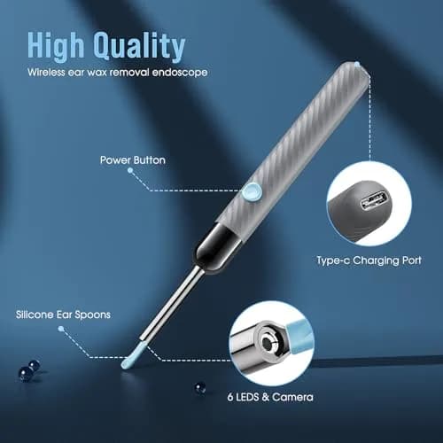 LEIPUT Ear Wax Removal Tool with 1080P HD Camera & 8 Pcs Ear Set (Grey) | Clean Ears Safely thumbnail 3