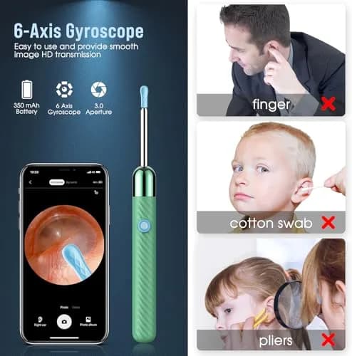 LEIPUT Ear Wax Removal Tool with 1080P HD Camera & 6 Ear Spoons | Green, 1-Pack thumbnail 4
