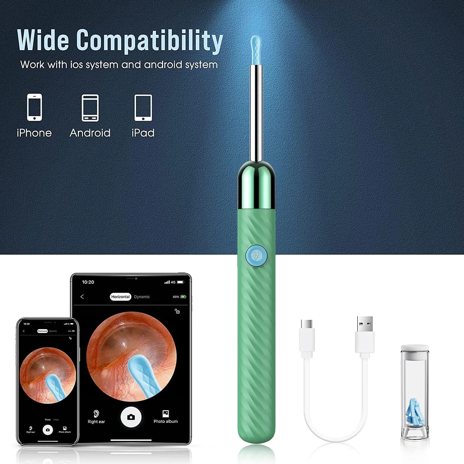 LEIPUT Ear Wax Removal Tool with 1080P HD Camera & 6 Ear Spoons | Green, 1-Pack - view 6