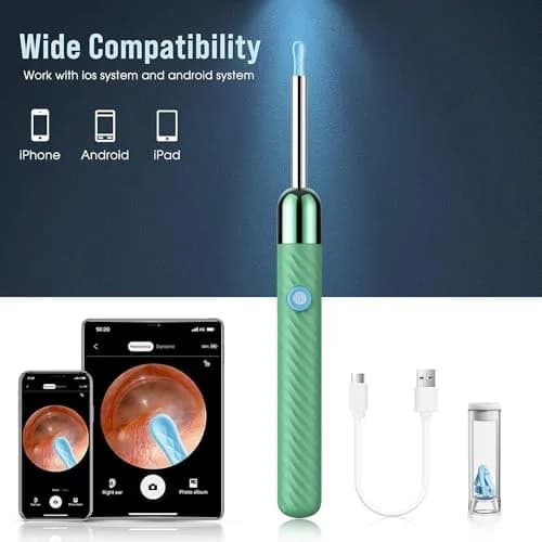 LEIPUT Ear Wax Removal Tool with 1080P HD Camera & 6 Ear Spoons | Green, 1-Pack thumbnail 6
