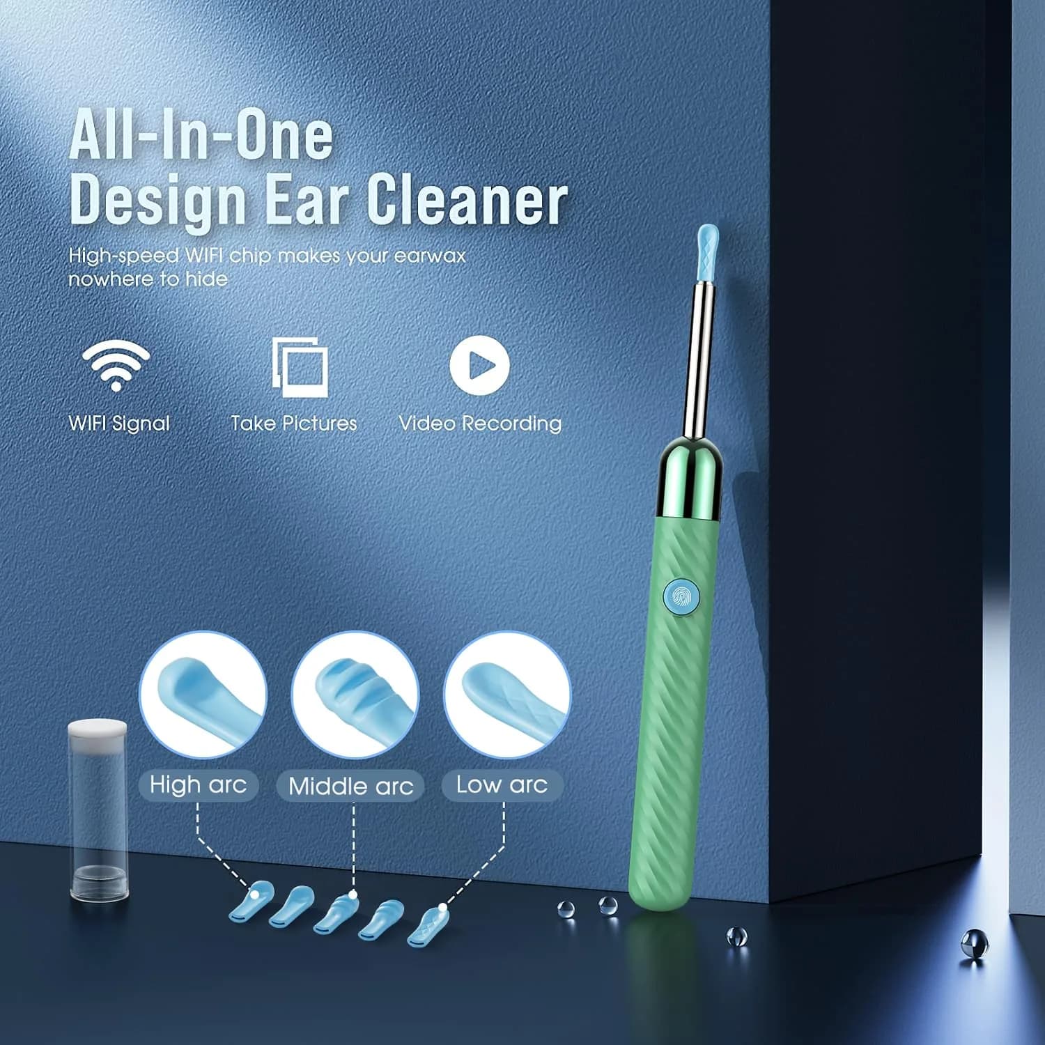 LEIPUT Ear Wax Removal Tool Camera with 8 Pcs Ear Set, 1080P HD Camera & 6 Ear Spoons - Green - view 2