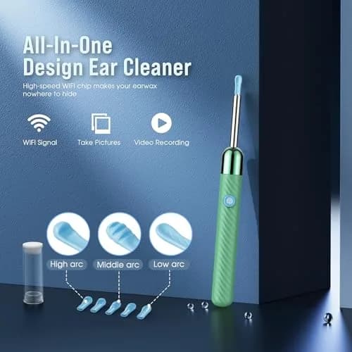 LEIPUT Ear Wax Removal Tool with 1080P HD Camera & 6 Ear Spoons | Green, 1-Pack thumbnail 2
