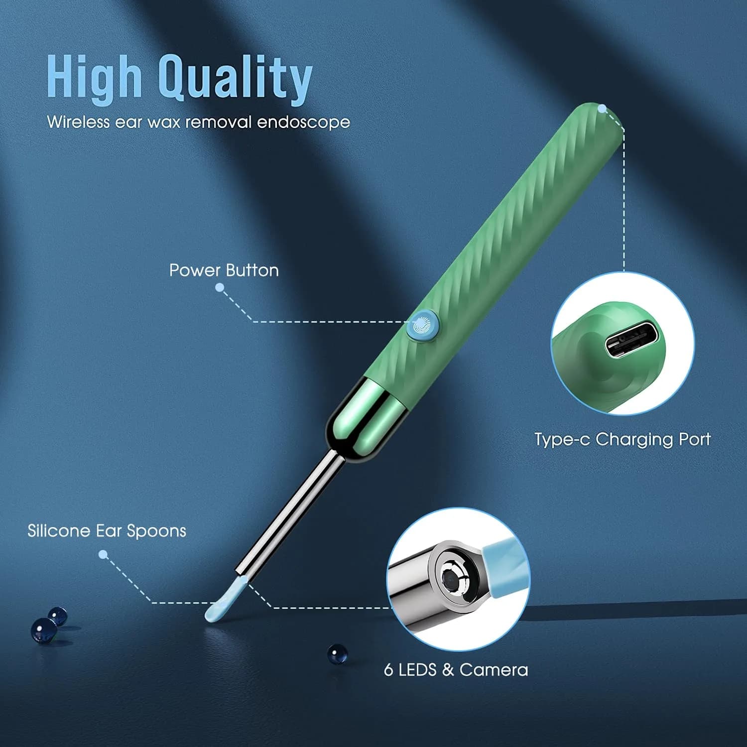 LEIPUT Ear Wax Removal Tool Camera with 8 Pcs Ear Set, 1080P HD Camera & 6 Ear Spoons - Green - view 3