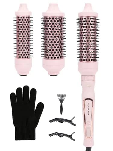 Sonew Heated Round Brush Thermal Curling Brush Set 3 Sizes, Pink | 5 Temperature Settings, Ion Ceramic Coating, Rapid Heat-Up thumbnail 1