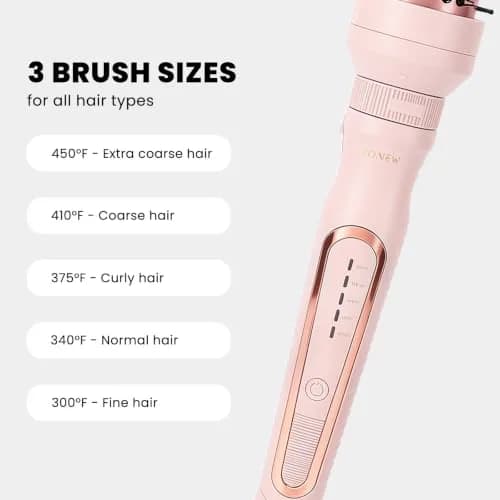 Sonew Heated Round Brush Thermal Curling Brush Set 3 Sizes, Pink | 5 Temperature Settings, Ion Ceramic Coating, Rapid Heat-Up thumbnail 6