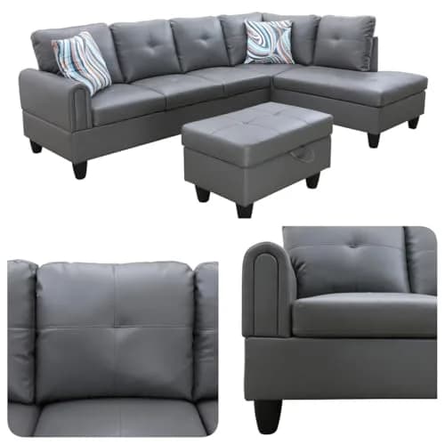 Topcomfy Leather L-Shaped Couch Set, 97.5" L x 69.5" W in Grey | Modular, Skin-Friendly, Durable thumbnail 4