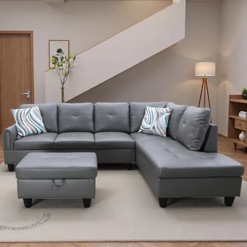 Topcomfy Leather L-Shaped Couch Set, 97.5" L x 69.5" W in Grey | Modular, Skin-Friendly, Durable thumbnail 9