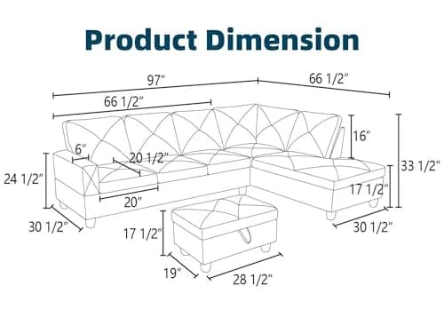 Topcomfy Leather L-Shaped Couch Set, 97.5" L x 69.5" W in Grey | Modular, Skin-Friendly, Durable thumbnail 2