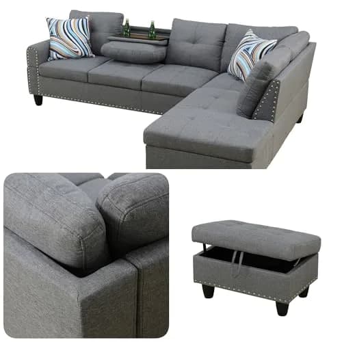 Topcomfy L-Shaped Couch Set, 97.5" L x 69.5" W Linen Grey | Modular Living Room Sofa thumbnail 4