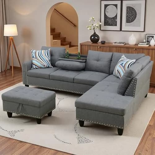Topcomfy L-Shaped Couch Set, 97.5" L x 69.5" W Linen Grey | Modular Living Room Sofa thumbnail 5