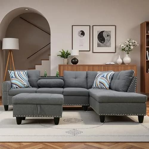 Topcomfy L-Shaped Couch Set, 97.5" L x 69.5" W Linen Grey | Modular Living Room Sofa thumbnail 6