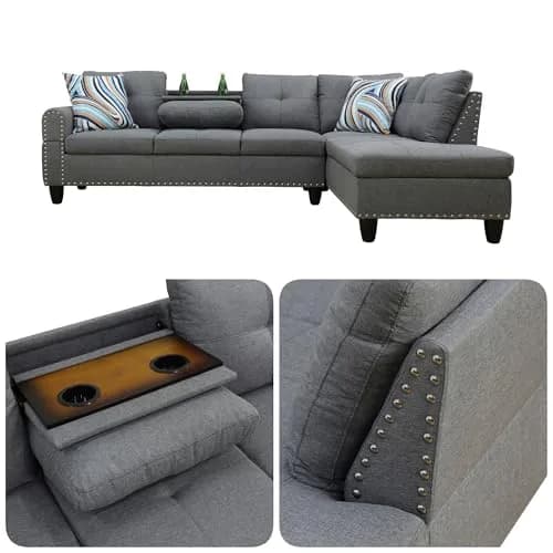 Topcomfy L-Shaped Couch Set, 97.5" L x 69.5" W Linen Grey | Modular Living Room Sofa thumbnail 3