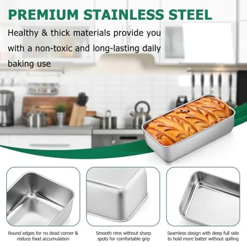 TeamFar Stainless Steel Loaf Pans for Baking, 9.25 x 5 Inch (23.5 x 12.7 cm) - Set of 10 | Healthy & Sturdy Baking Tins thumbnail 3