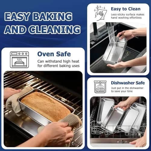 TeamFar Stainless Steel Loaf Pans for Baking, 9.25 x 5 Inch, Set of 12 | Healthy & Sturdy Baking Pans for Homemade Bread thumbnail 4