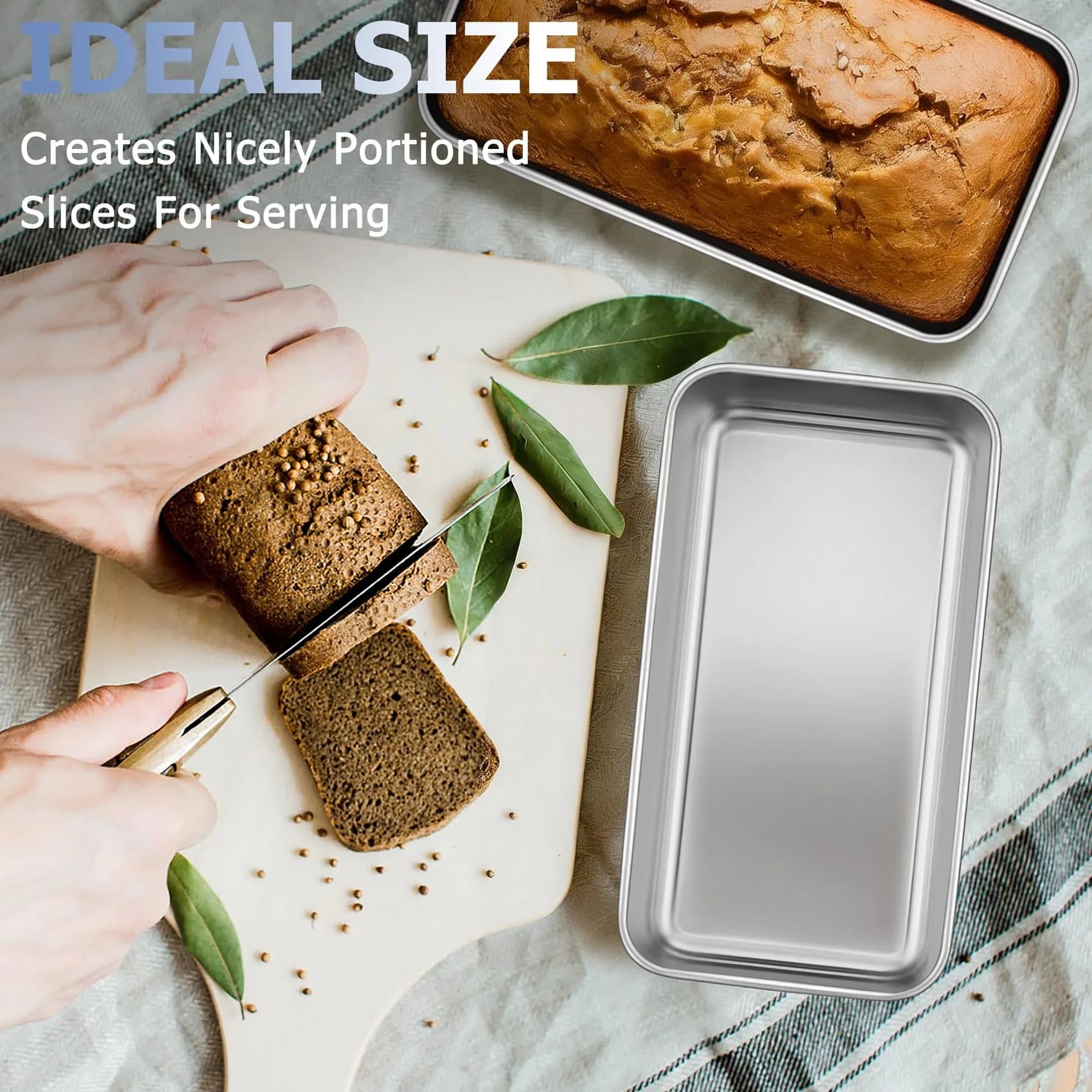 TeamFar Stainless Steel Loaf Pans for Baking, 9.25 x 5 Inch, Set of 12 | Healthy & Sturdy Baking Pans for Homemade Bread - view 6