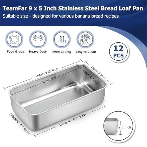 TeamFar Stainless Steel Loaf Pans for Baking, 9.25 x 5 Inch, Set of 12 | Healthy & Sturdy Baking Pans for Homemade Bread thumbnail 2