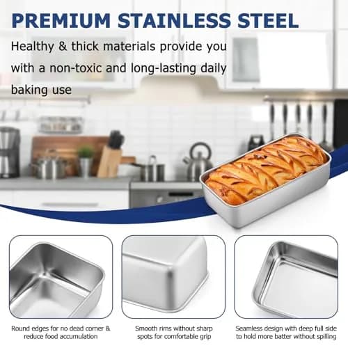 TeamFar Stainless Steel Loaf Pans for Baking, 9.25 x 5 Inch, Set of 12 | Healthy & Sturdy Baking Pans for Homemade Bread thumbnail 3