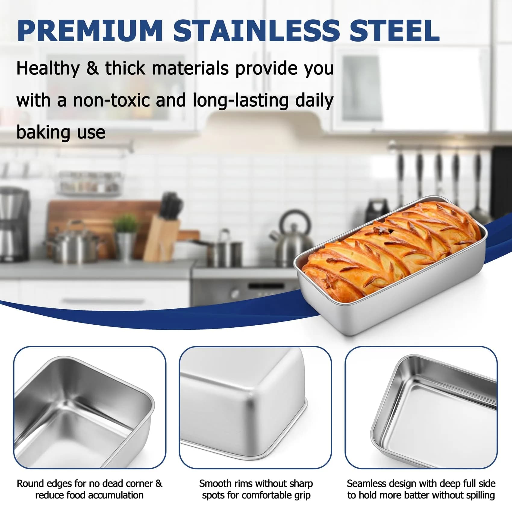 TeamFar Stainless Steel Loaf Pans for Baking, 9.25 x 5 Inch, Set of 12 | Healthy & Sturdy Baking Pans for Homemade Bread - view 3