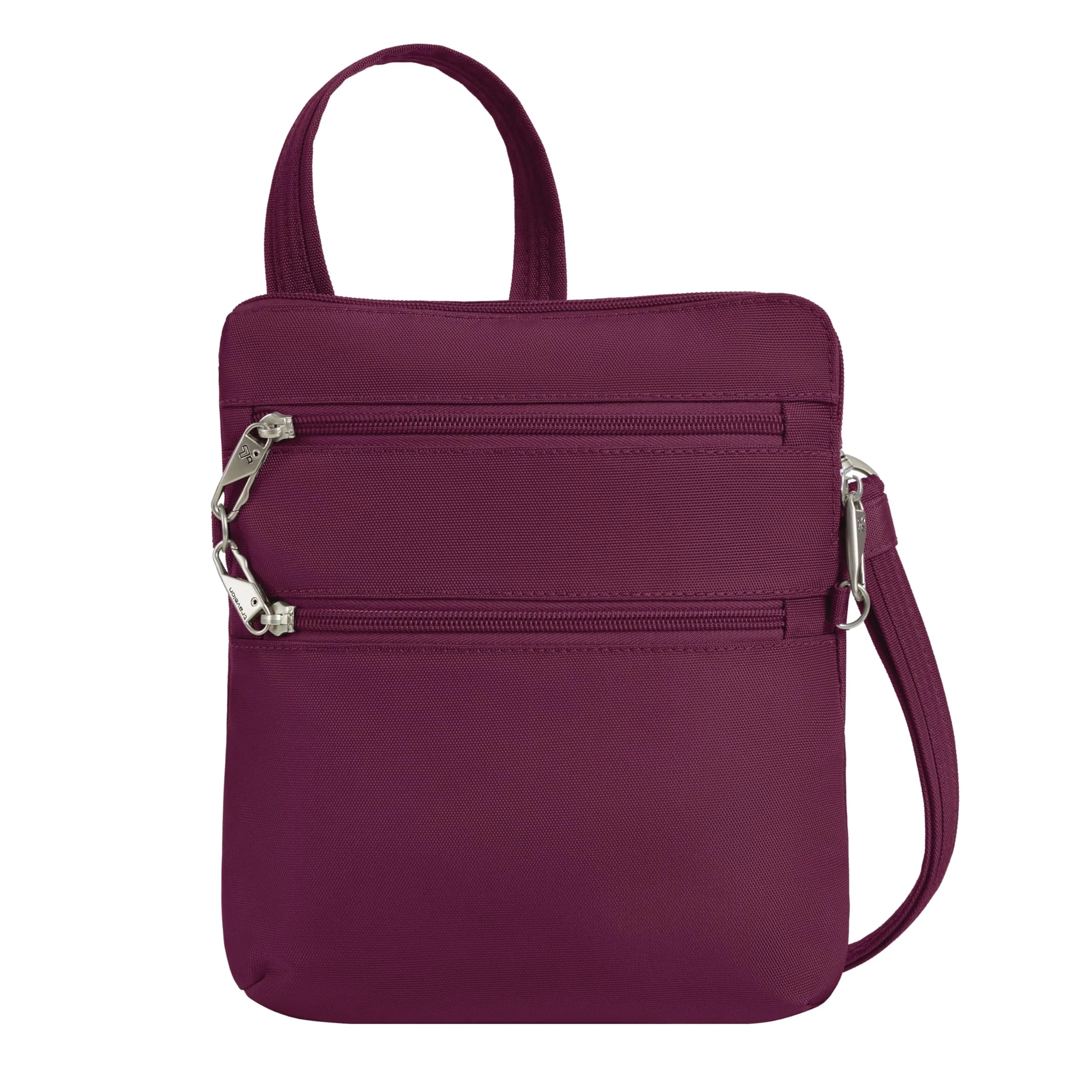 Travelon Anti-Theft Classic Slim Double Zip Crossbody | RFID Blocking, 9"W x 10.5"H x 1"D, Burgundy