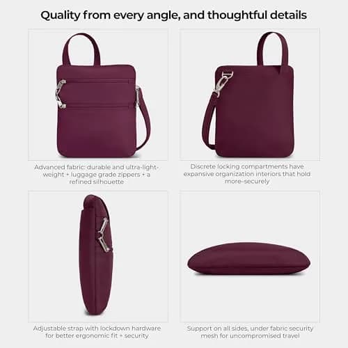 Travelon Anti-Theft Classic Slim Double Zip Crossbody | RFID Blocking, 9"W x 10.5"H x 1"D, Burgundy thumbnail 5