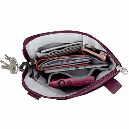 Travelon Anti-Theft Classic Slim Double Zip Crossbody | RFID Blocking, 9"W x 10.5"H x 1"D, Burgundy thumbnail 8