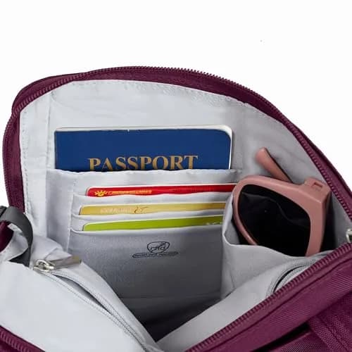 Travelon Anti-Theft Classic Slim Double Zip Crossbody | RFID Blocking, 9"W x 10.5"H x 1"D, Burgundy thumbnail 9