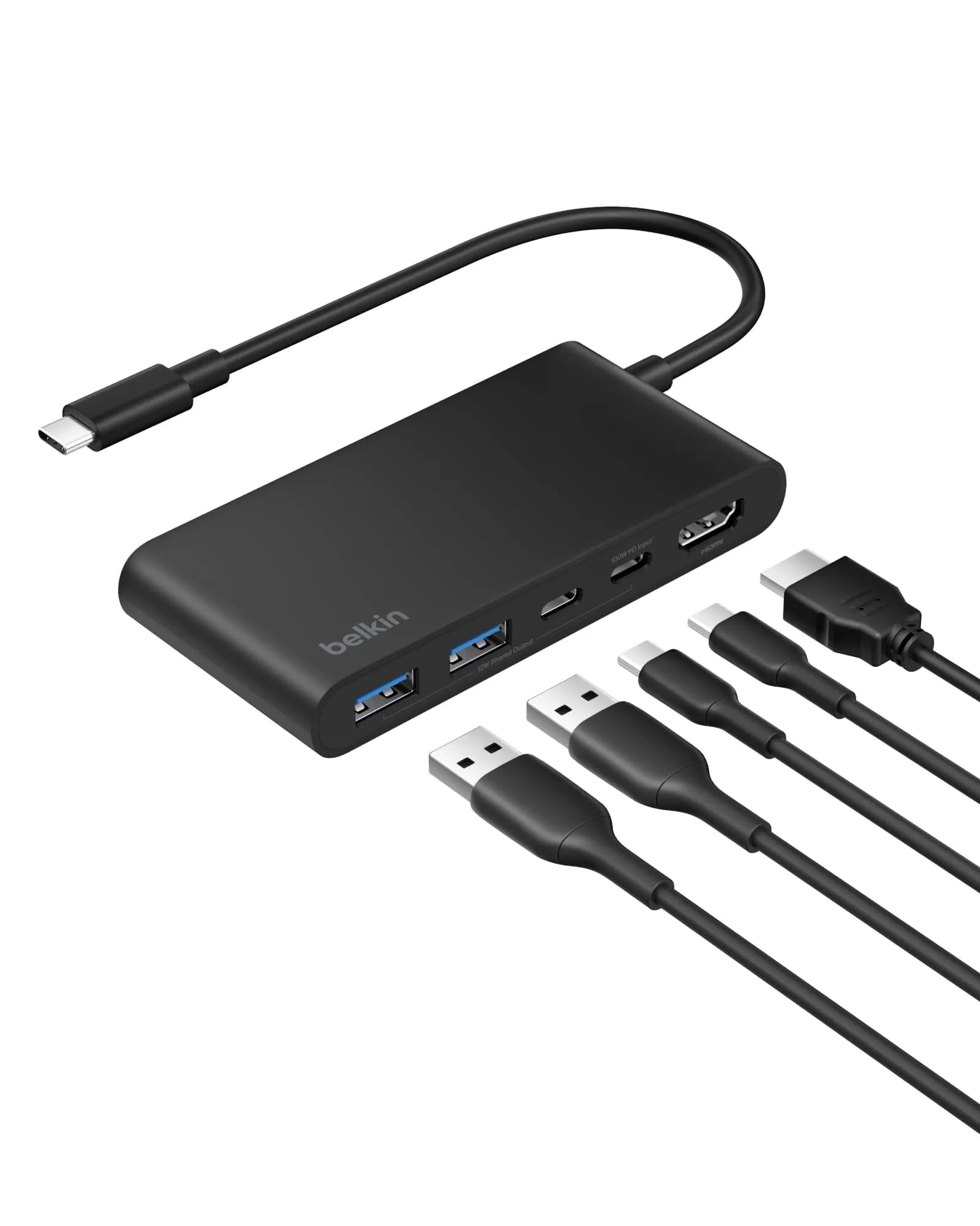 Belkin 5-Port USB-C Hub with 4K HDMI 2.0, 100W PD, 5Gbps Data | Connect & Power Your Devices — Black