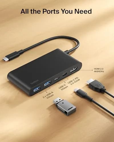 Belkin 5-Port USB-C Hub with 4K HDMI 2.0, 100W PD, 5Gbps Data | Connect & Power Your Devices thumbnail 3