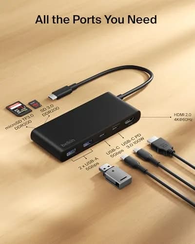 Belkin 7-Port USB-C Hub with 4K HDMI 100W PD, SD/MicroSD Card Readers, 5Gbps Data Transfer | 12.1cm x 5.1cm x 1.6cm thumbnail 3